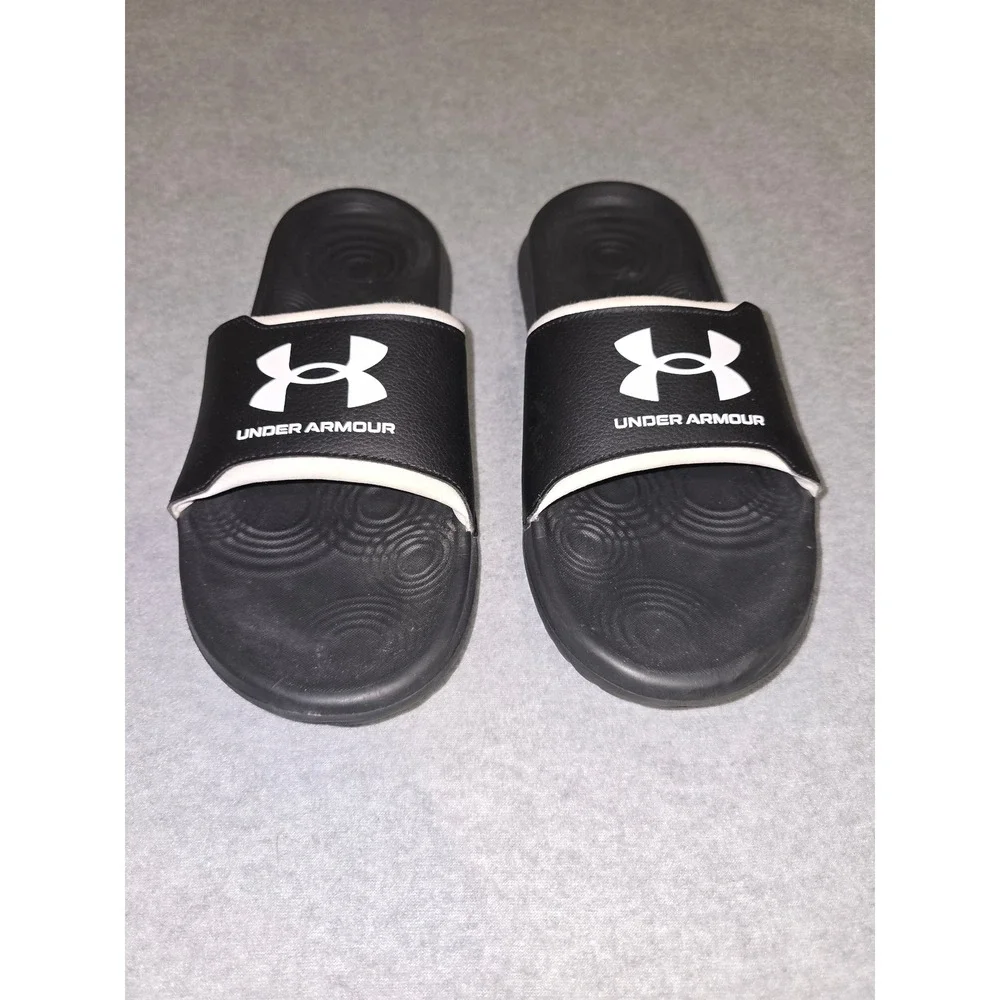 Under Armour Ansa Fixed Slides Mens 10 Black White Athletic Sandals 3023759-001